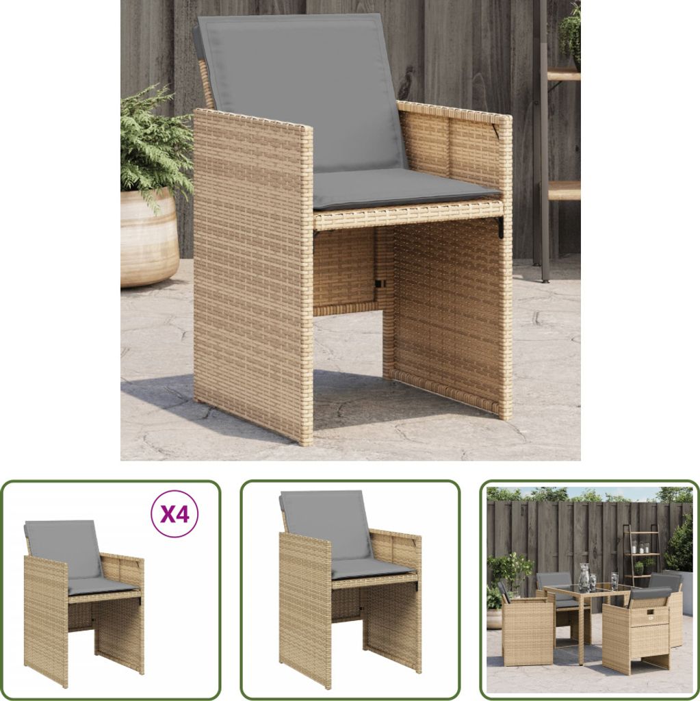 The Living Store Gartenstühle mit Kissen 4 Stk. Beigemischung Poly Rattan