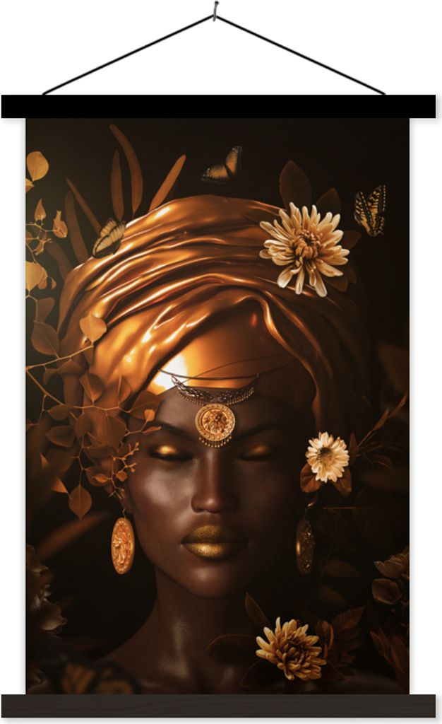 MuchoWow Textilposter Frau - Blumen - Accessoires 40x60 cm mit schwarzem Rahmen - Wanddekorationen