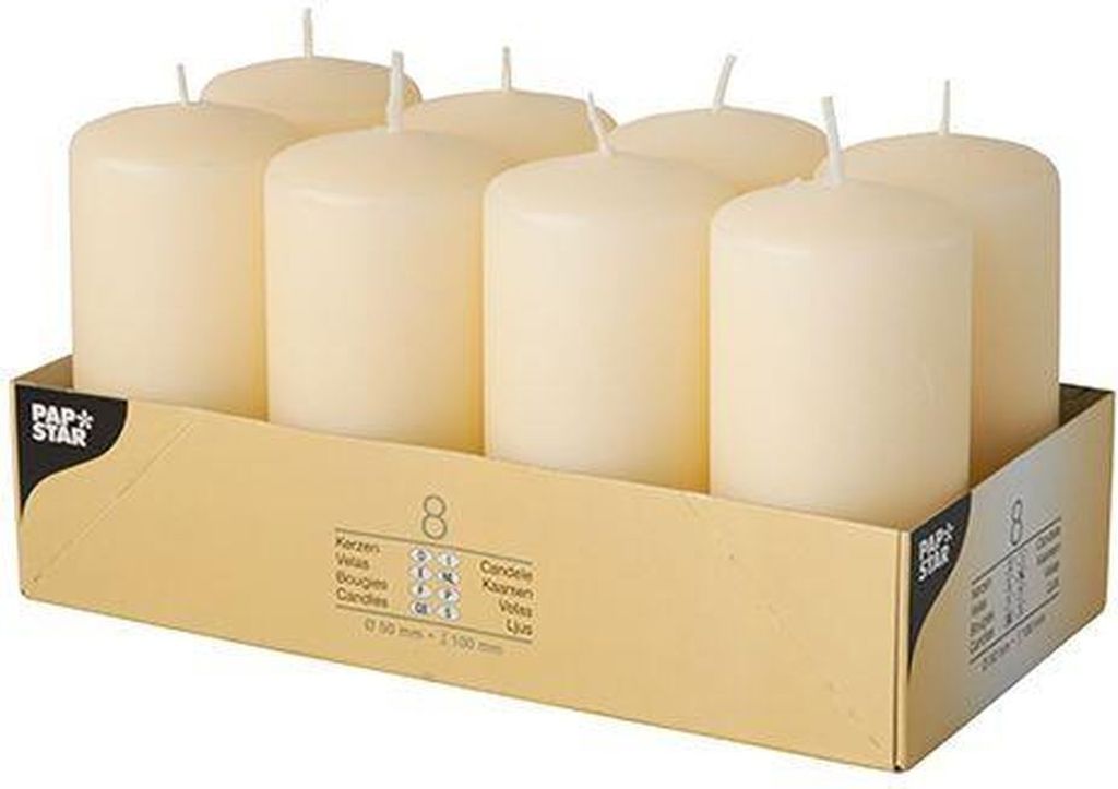 8 Stumpenkerzen Ø 50 mm · 100 mm creme Produktbild 