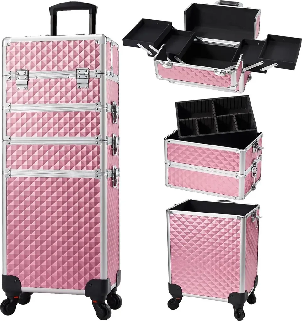Trousse à maquillage grande capacité rose mat - Organisateur de voyage