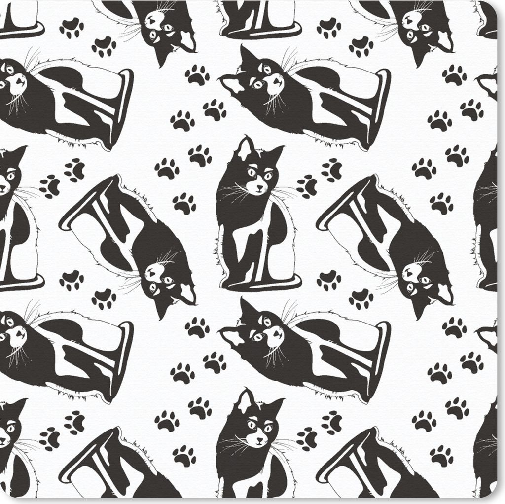 MuchoWow Mauspad Mousepad Muster - Katze - Schwarz - Weiß - Jungen - Mädchen - Kinder - Kind 20x20 cm - Mousepads - Maus Mat - Pad - Mausunterl...