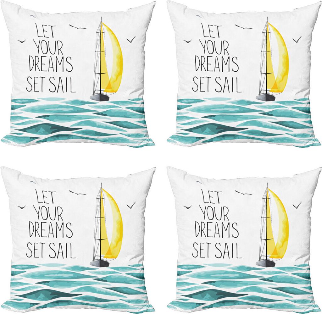 ABAKUHAUS Segelboot Kissenbezug Set (4 Stück), Lassen Sie Ihre Träume Sail, Moderner Doppelseitiger Digitaldruck, 50 cm x 50 cm, Sky Blue Yellow