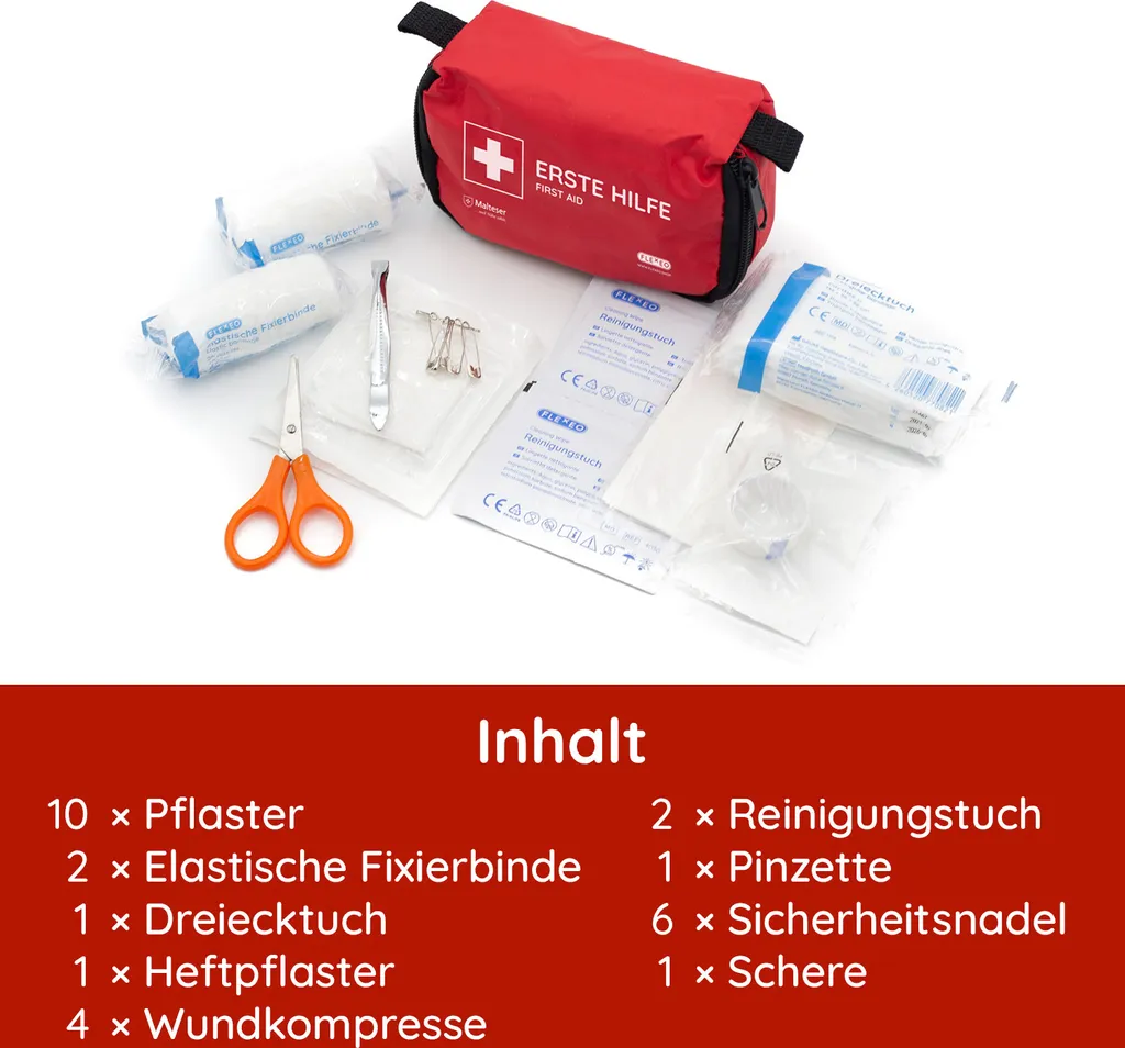 Mini kit de premiers secours FLEXEO rouge compact pour chaque poche - 3