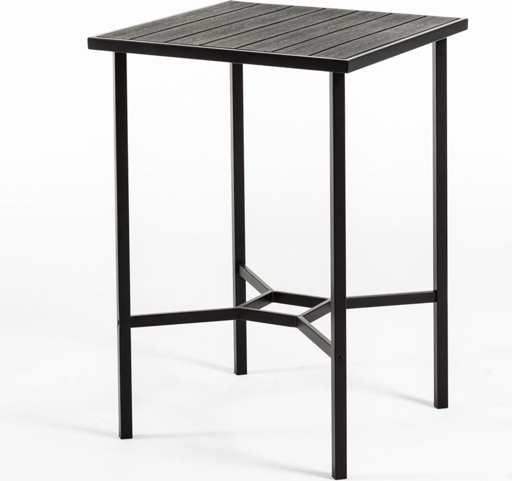 Hoher quadratischer Tisch 70×70 cm aus lackiertem Stahl und Polyethylen in Holzoptik – modernes, robustes Design für Terrasse, Balkon, Bars und...