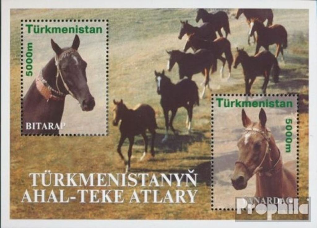 Briefmarken Turkmenistan 2001 Mi Block10 postfrisch Achal-Tekkiner-Pferde