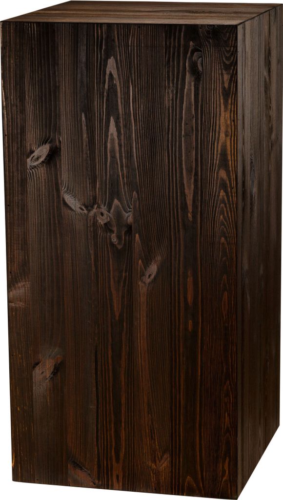 A dark brown wooden block pedestal.