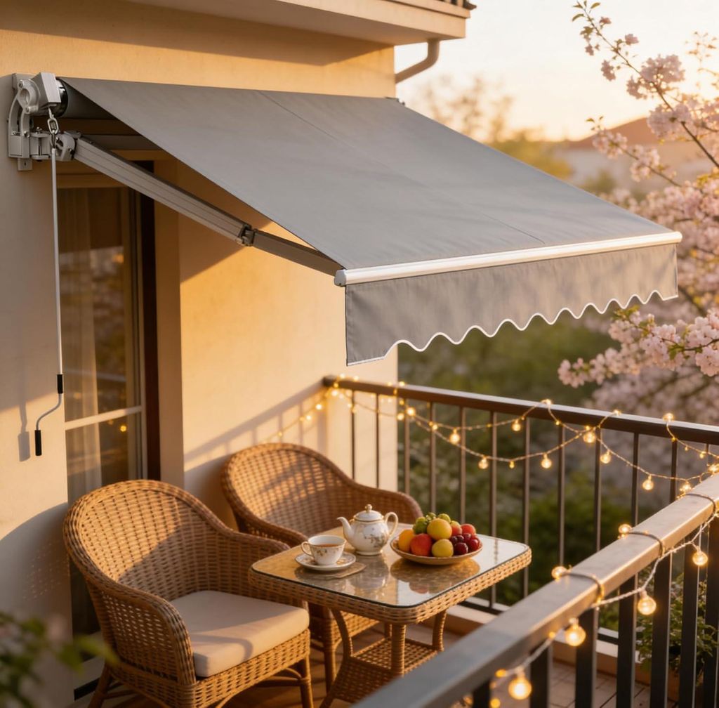 JOIEYOU Sonnenschutz Gelenkarmmarkise 250x200cm Markise Aluminium Sonnenmarkise mit Handkurbel Manuelle Klemmmarkise Grau für Balkon/Terrasse/Garten