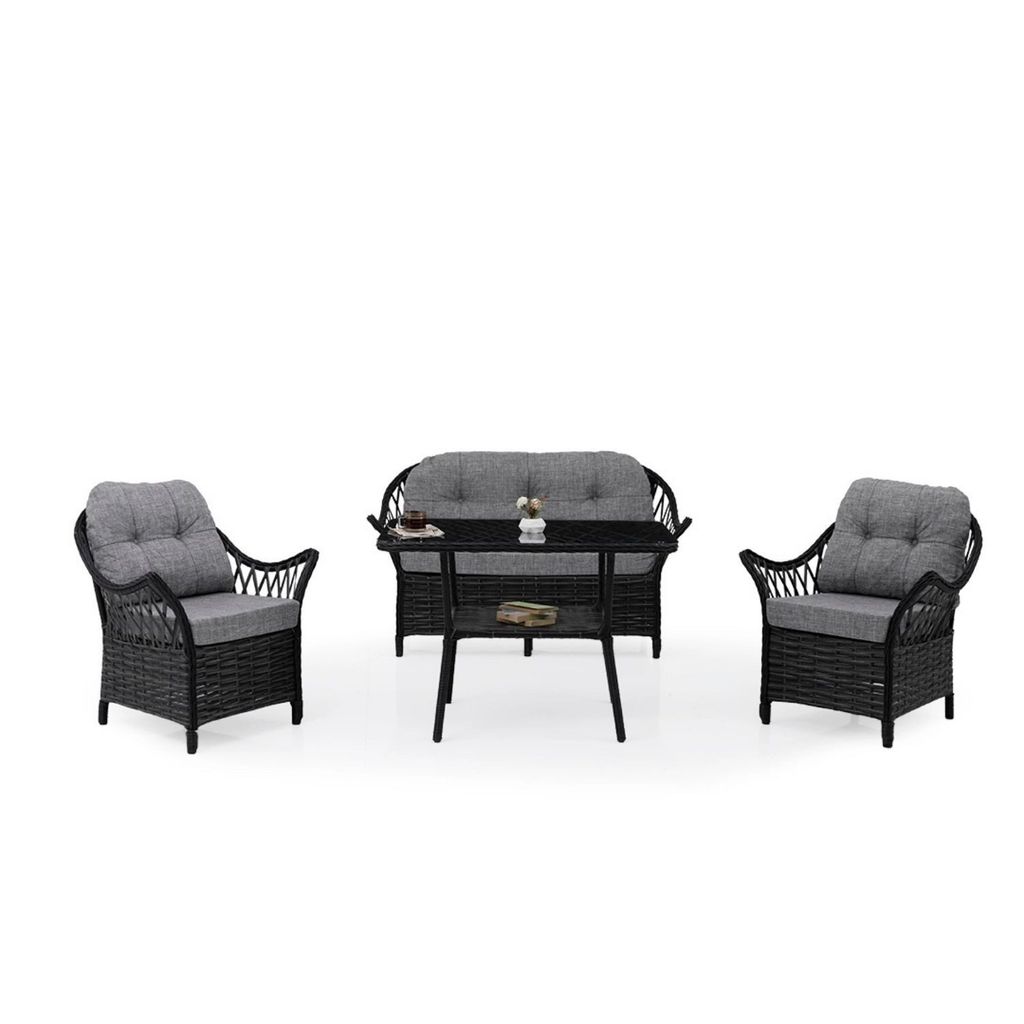 Gartenlounge-Set Garten möbel Polyrattan Aluminium Balkonset Loungeset Wetterfest Waschbare Bezüge mit Reißverschluss, 4 Personen, Berlin