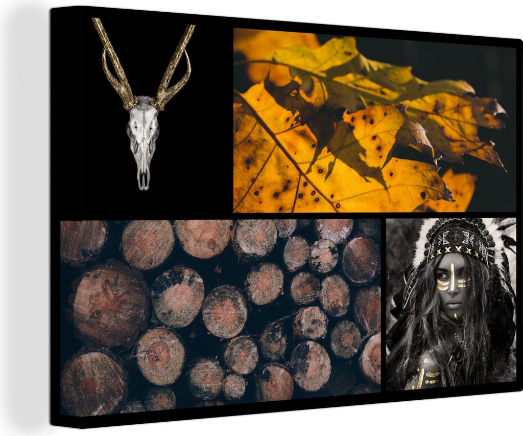 OneMillionCanvasses - Leinwandbilder - 150x100 cm, Collage - Gold - Schwarz - Farbe, Wandbilder Kunstdruck Wanddekoration