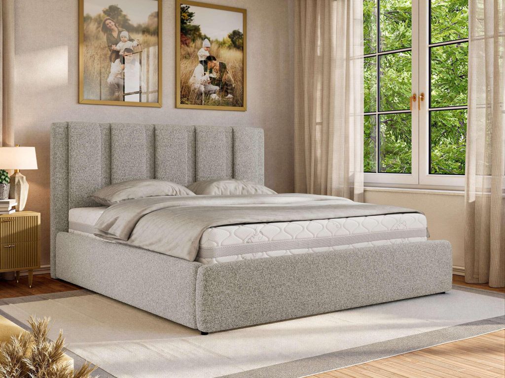 MKS MEBLE Polsterbett SAVINO CLASSIC mit Bettkasten & Stauraum, Doppelbett 200 x 200 cm, Gasdruckfedern, Inkl. Lattenrost, Modernes Ehebett - Hellg...