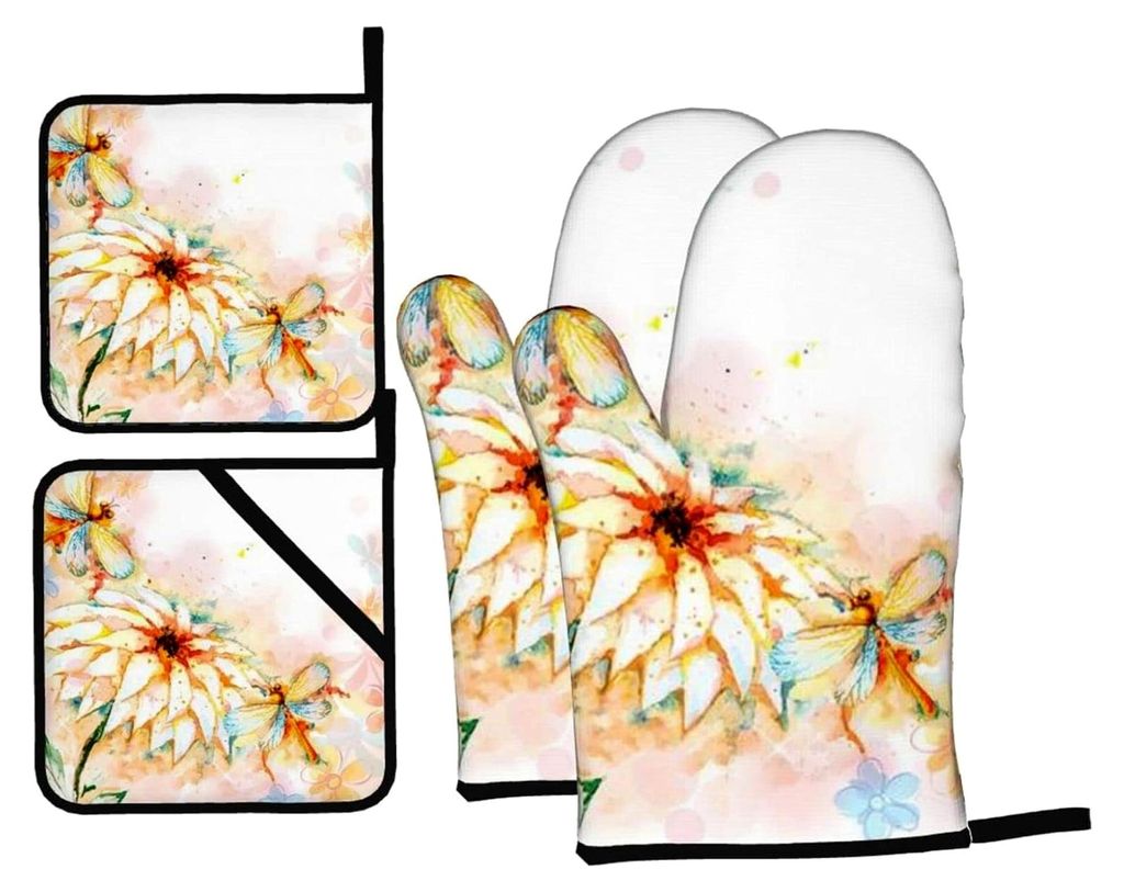 Ofenhandschuhe und Topflappen-Set, hitzebeständig und rutschfest, 4 Stück, zum Backen und Grillen