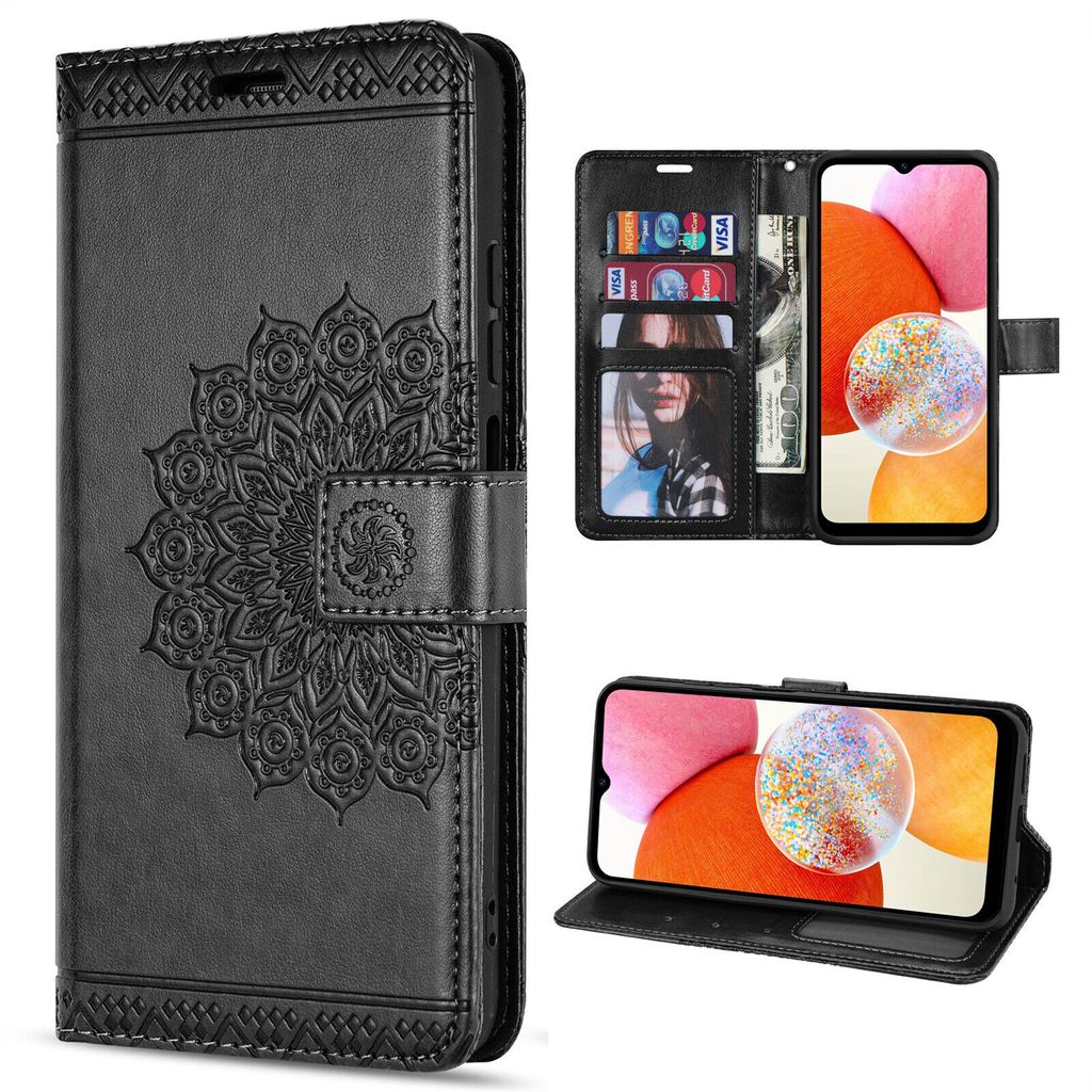 Klapphülle für Samsung Galaxy A14 in 6 Farben Handyhülle Wallet Case Kunstleder Schwarz
