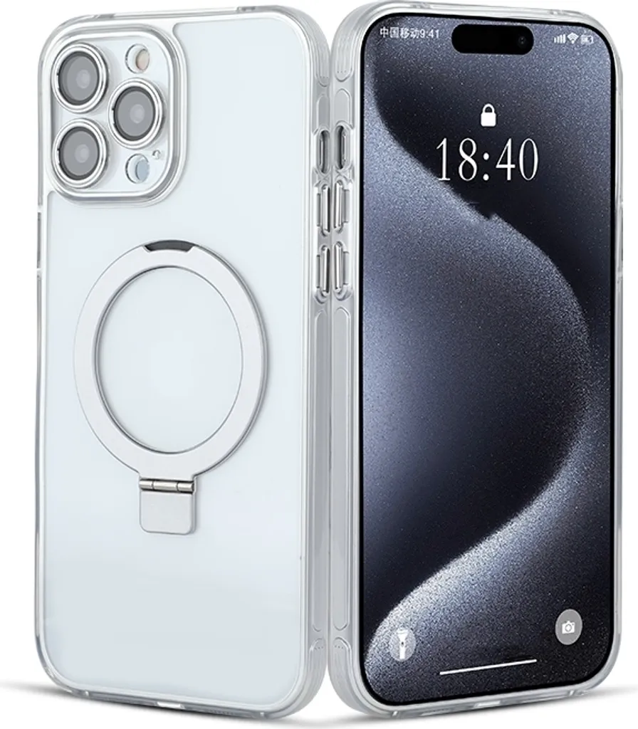 Custodia Elegante Argento iPhone 14 - Cover Antiurto con Stand
