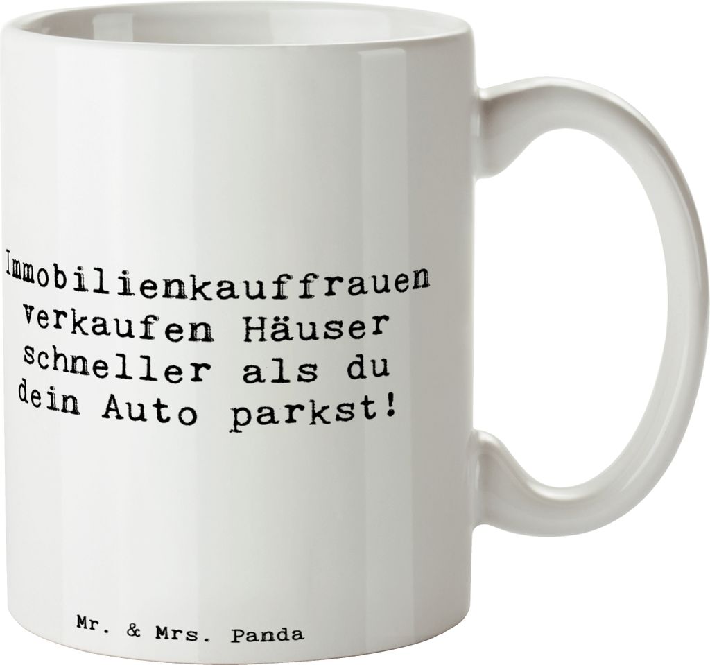 Mr. & Mrs. Panda Tasse Spruch Immobilienkauffrau - Weiß - Geschenk, Beruf, Trinkbecher, Geschenke mit Herz, Kaffeetasse, Berufsalltag, Eigenheim, ...