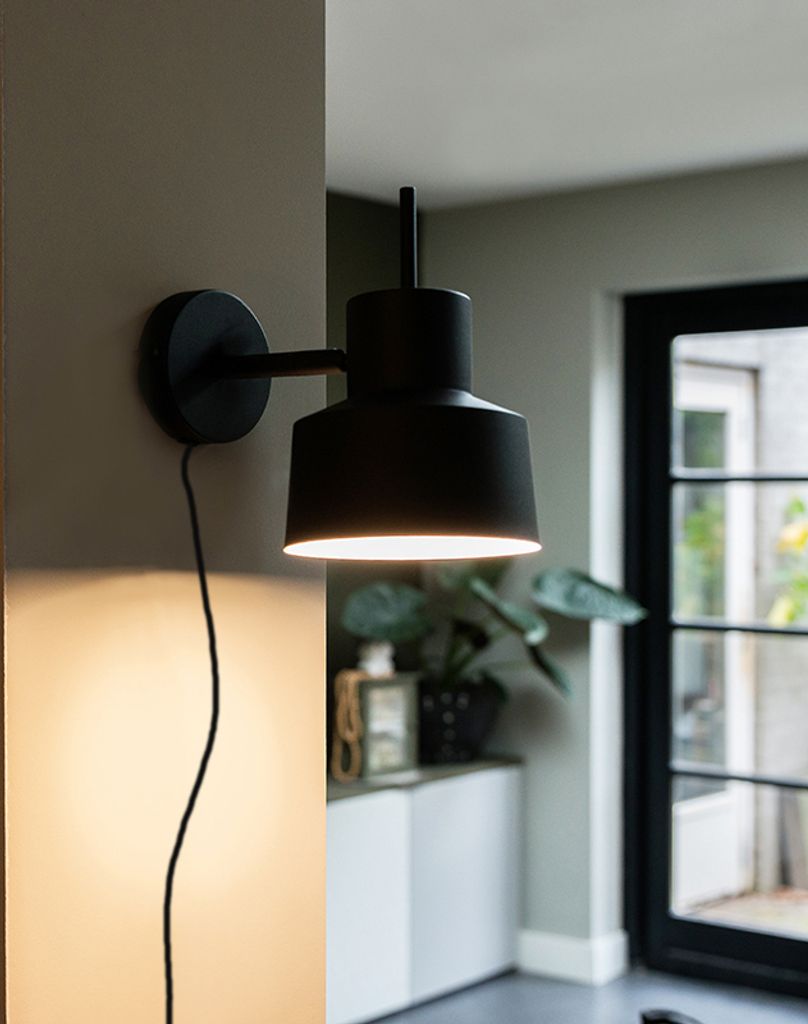 Qazqa Smart led Retro Wandleuchte, Wandlampe - Chappie - Schwarz, Rund, inkl. 7W LED-Lampe, 2700K - 6500K, dimmbar, 26cm, Ideal als Flur, Küche la...
