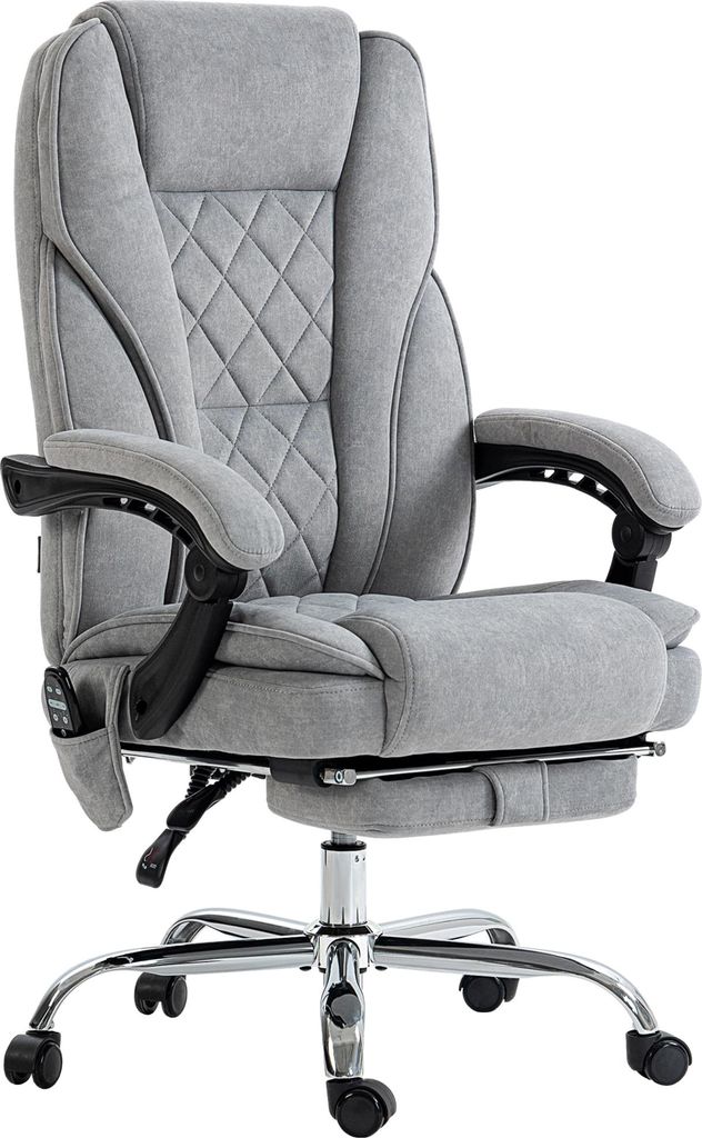 Ergonomischer Bürostuhl mit Massagefunktion, Fußstütze, drehbar, rollbar, Grau