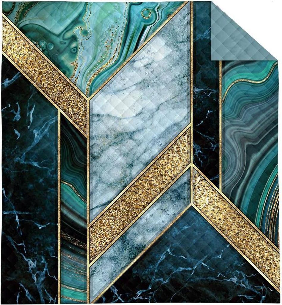 Turquoise Tagesdecke 170x210 Gold Geometrie K_61