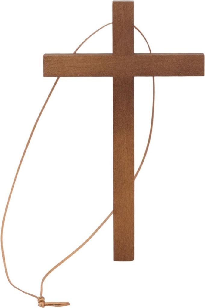 BRAUNES HOLZKREUZ für die Firmung, Sakrament, groß, 25 x 15 cm, mit Band