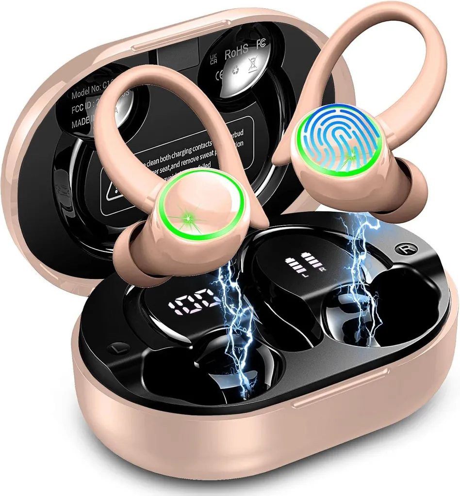 Sport Kopfhörer, Bluetooth 5.4 In Ear Ohrhörer mit 4 ENC HD Mics,Hi-Fi Stereo Sound, 50h Wiedergabe, IPX7 Wasserdicht, USB-C Schnellladung,LED Anzeige