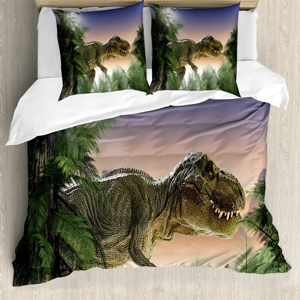 Housse de couette Jurassic ABAKUHAUS 155x220 cm Dinosaure Vert Bleu