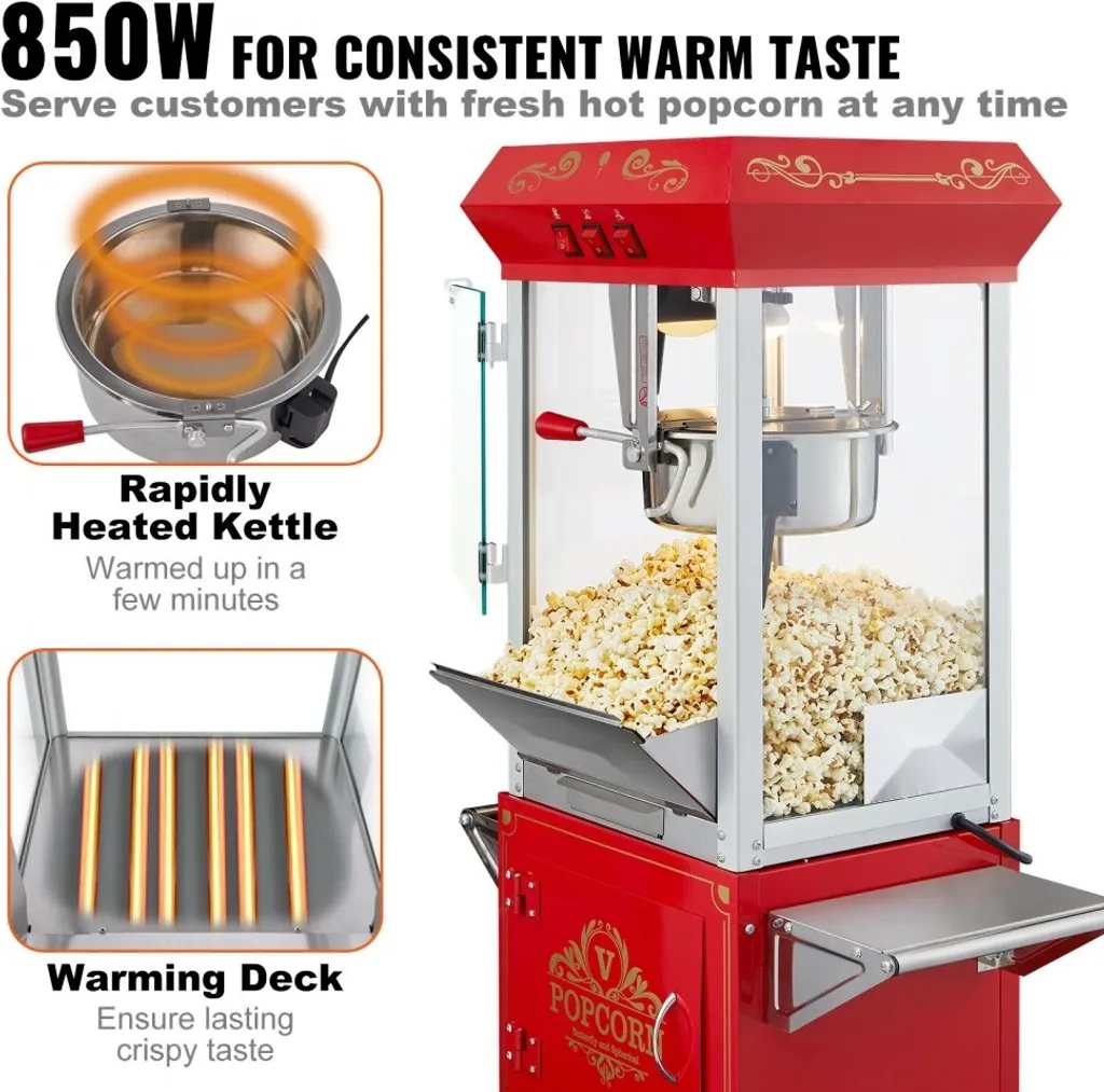 Machine à pop-corn professionnelle avec chariot 850W de 8oz et rouge