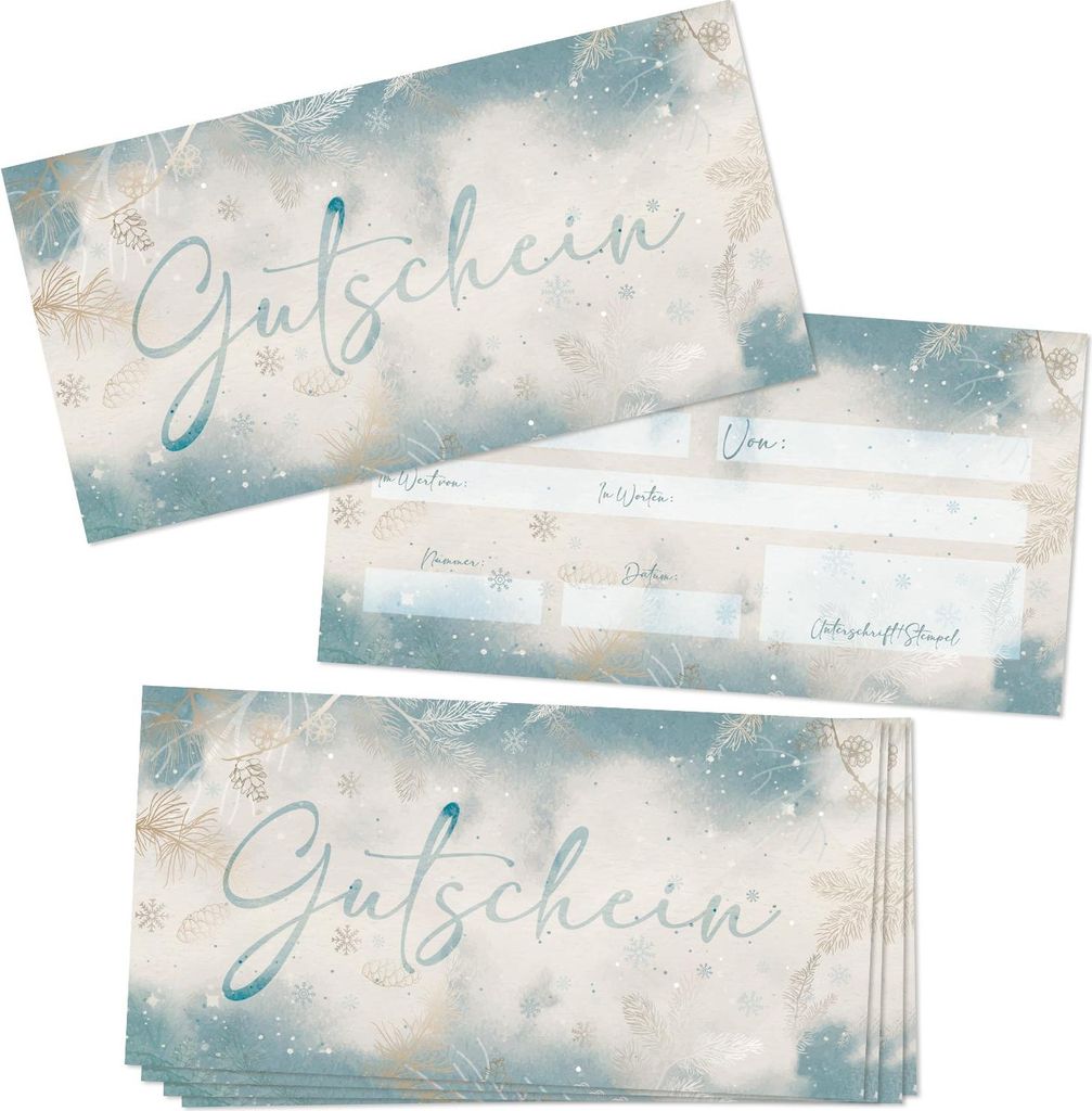 10 x Gutschein blanko zum Ausfüllen Weihnachtsgutschein blau