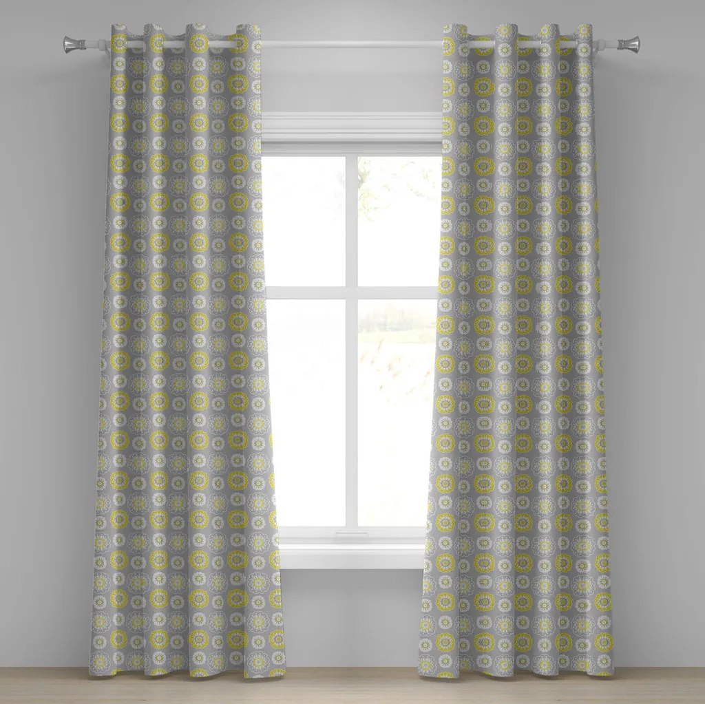 Rideaux salon gris jaune 280x175 cm pour déco ethnique et ambiance feutrée