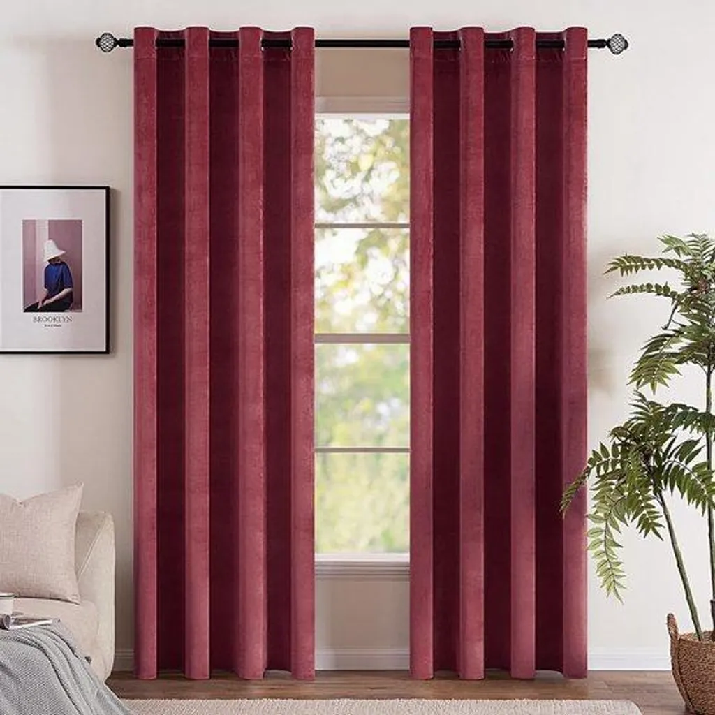 Rideaux velours chambre occultant 140x175 cm noir total pour sommeil
