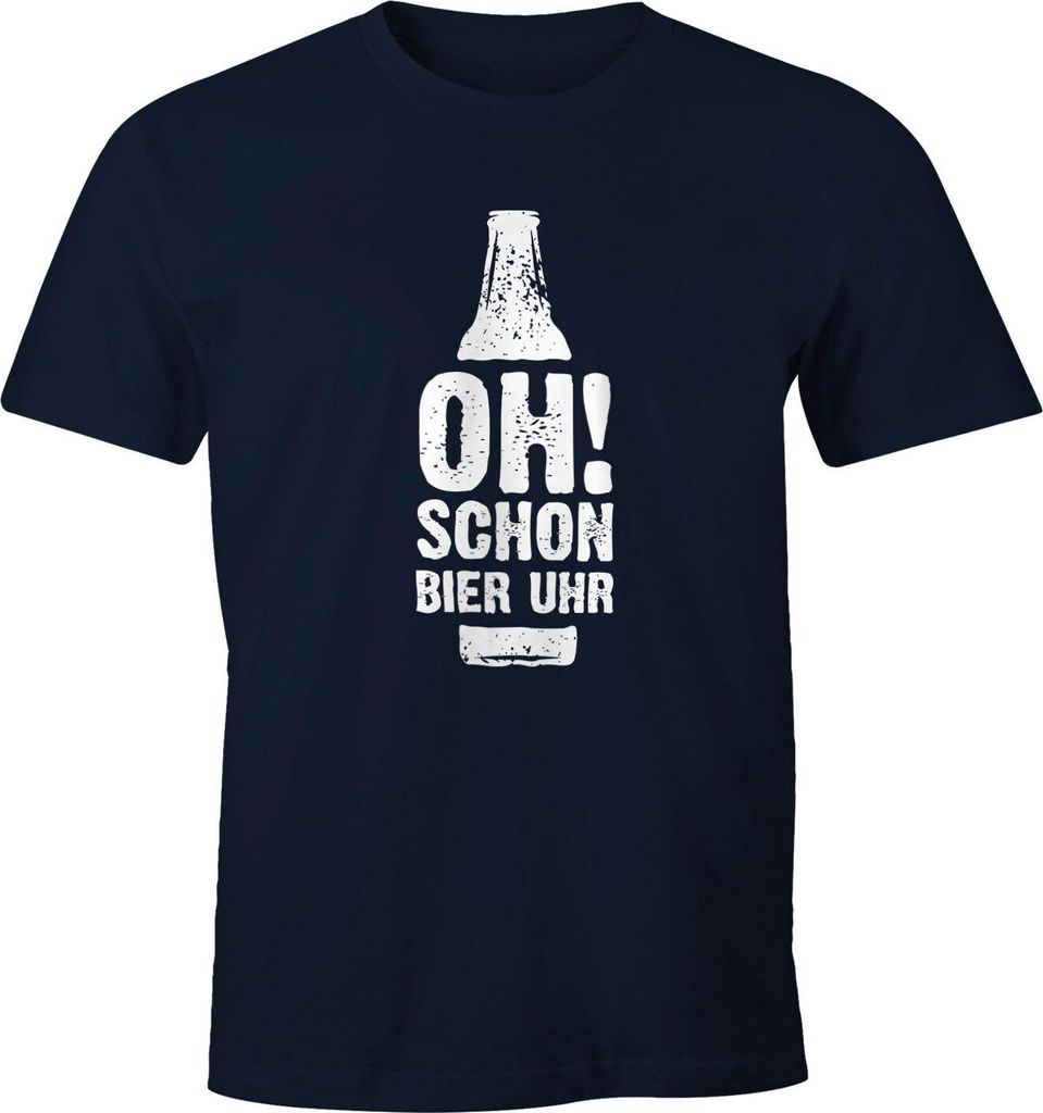 Herren T-Shirt Oh schon Bier Uhr Bierflasche Fun-Shirt Spruch-Shirt Moonworks navy S