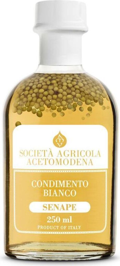Condimento Bianco, Senape, Weißer Würz Essig Condiment mit Senfkörnern, 250 ml, Società Agricola AcetoModena