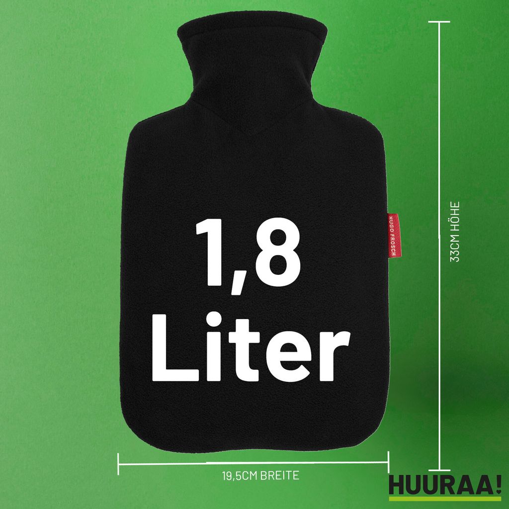Huuraa Wärmflasche Dominica Inselmotiv Karibik 1,8 Liter Black Classic Veloursbezug Bettflasche Geschenkidee