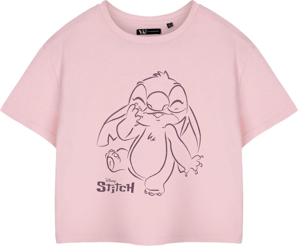Lilo & Stitch - Kurzes Top für Damen kurzärmlig NS8964 (XL) (Pink)