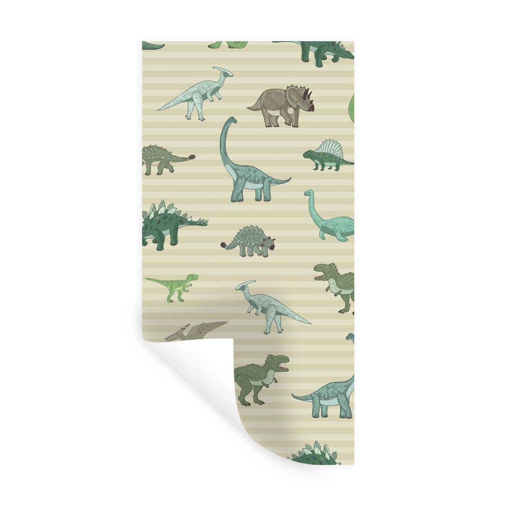 MuchoWow Wandtattoo Wandsticker Wandaufkleber Dinosaurier - Braun - Grün - Jungen - Mädchen - Kinder 20x40 cm Selbstklebend und Repositionierba...