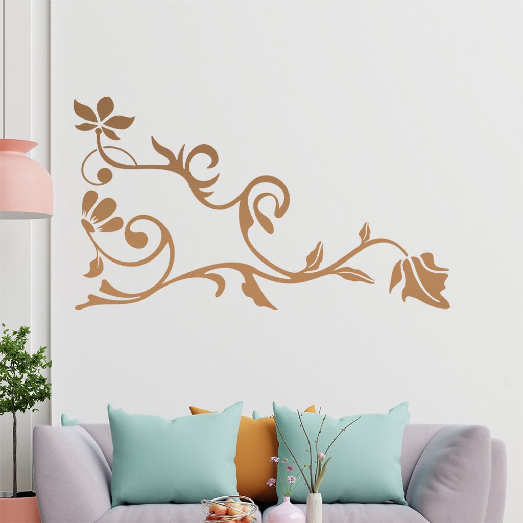 Eckeornament -Blüten - Blätter Wandtattoo in 6 Größen - Wandaufkleber Wall Sticker - Dekoration, Küche, Wohnzimmer, Schlafzimmer, Badezimmer