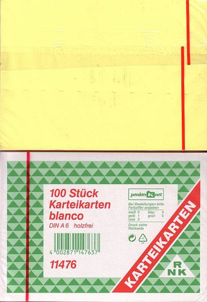 RNK Karteikarte A6 blanko gelb 100St