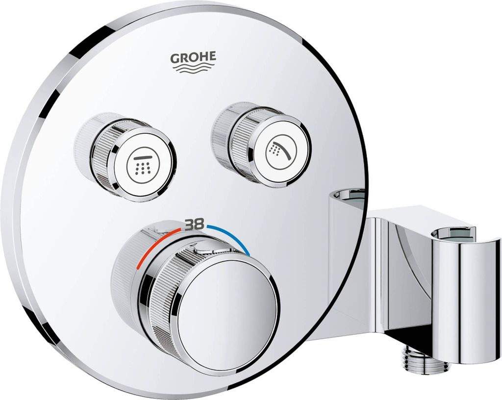 GROHE THERMOSTAT MIT 2 ABSPERRVENTILEN UND INTEGRIERTEM BRAUSEHALTER, Badewanne & Dusche, Drehventile, Metall, 1/2", Chrom