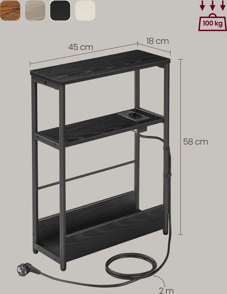 Table d'appoint étroite Rootz à 3 niveaux décorative noir 18x45x58cm - 6