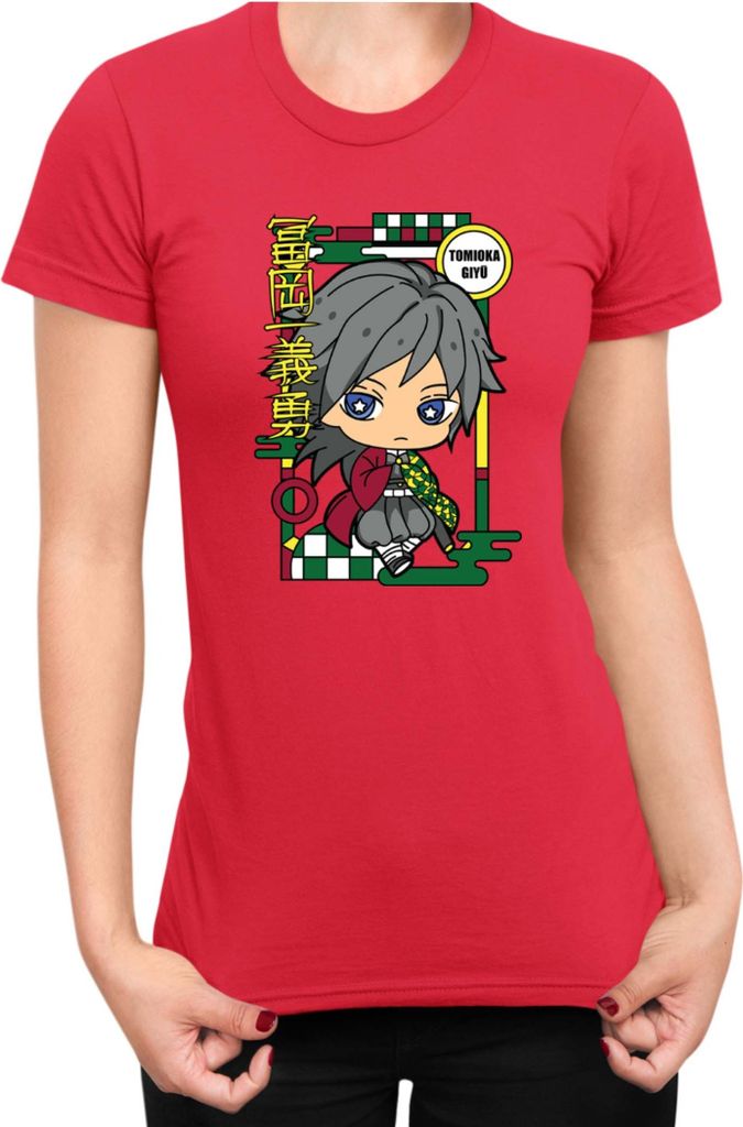 Damen T-Shirt Demon Anime Slayer Kimetsu No Yaiba Chibi Giyu Tomioka, Lady XL / Rot