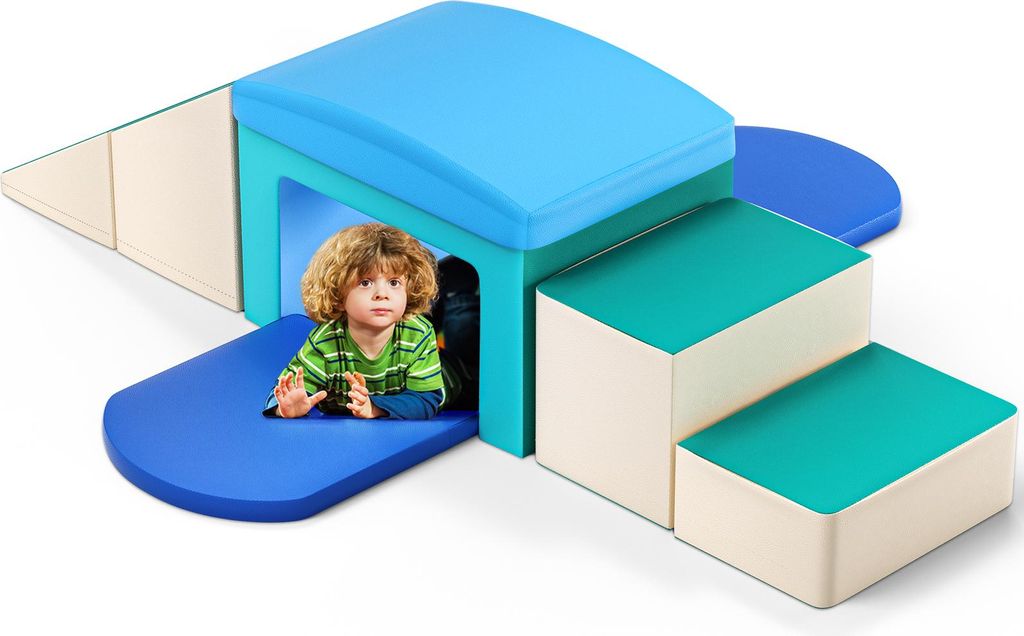 Softplay Spielset - Indoor-Spielplatz - Schaumstoffbausteine & Formen - Klettermodule & Rutsche - Für Kinder 0–3 Jahre - Latex-Schaum - Blau