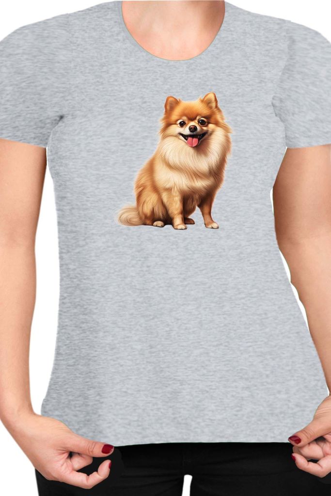 Damen T-Shirt Dogs Breeds Pomeranian Dog Breed 006, Lady 2XL / Grau