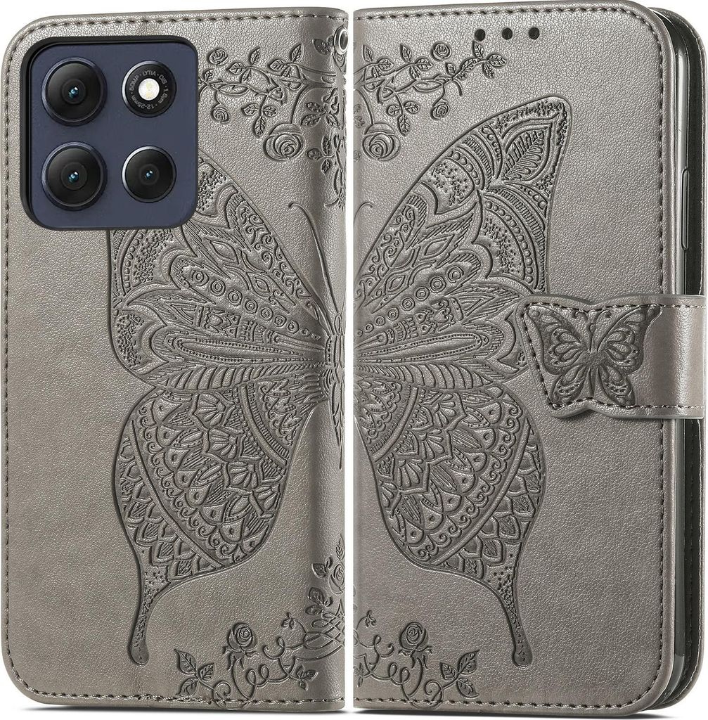 Motorola Moto G86 Hülle - Coverup Schmetterling Klapphülle - Taupe Grau