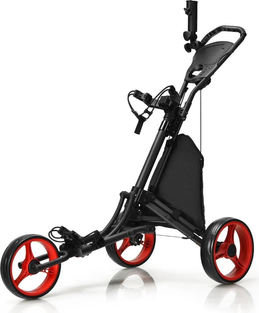 Chariot de golf manuel aluminium pliable : idéal 3 roues porte-parapluie