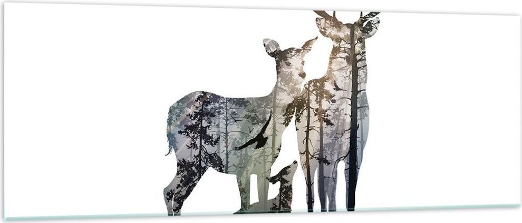 Bilder auf glas - Deer Familie Wildheit Illustration - 140x50cm - Glasbilder - Wandbilder - Kunstdruck - Wanddekoration aus Glas - Glas Bilder - Wa...