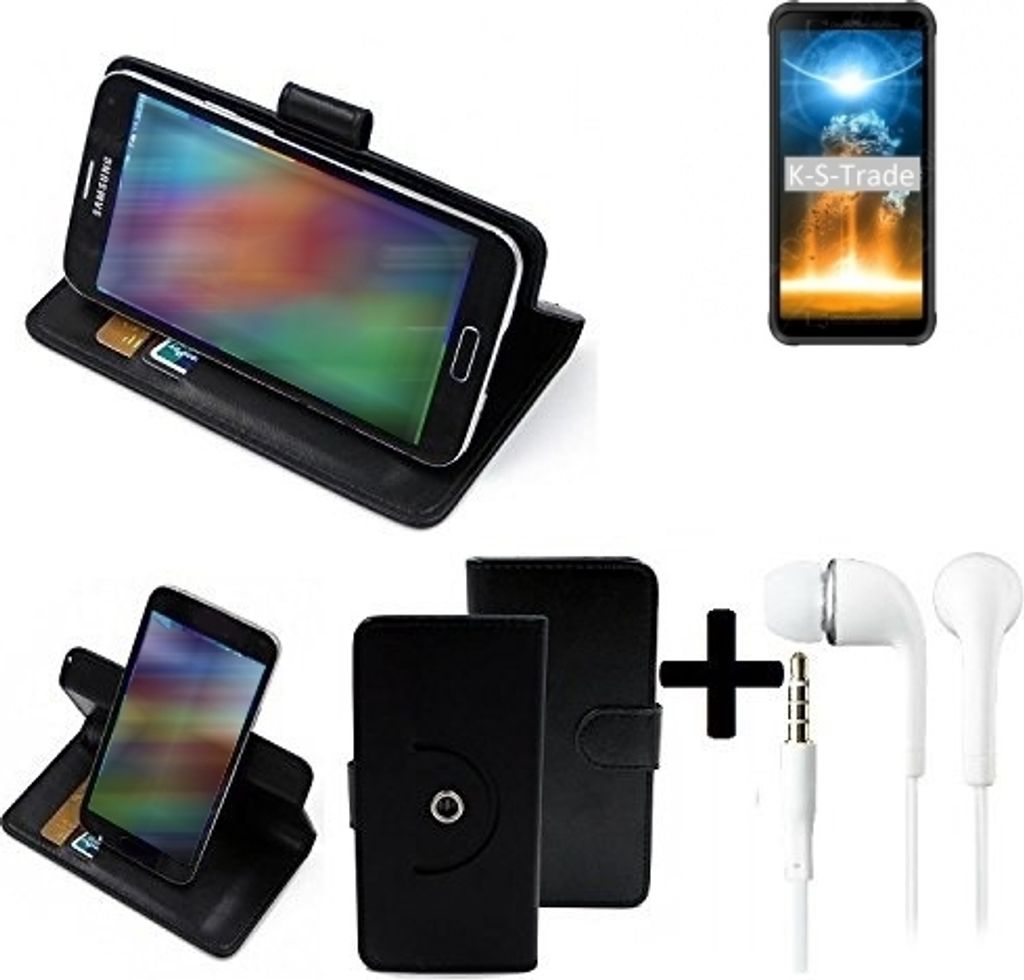 K-S-Trade Handy Hülle Schutz Hülle + Kopfhörer kompatibel mit Blackview BV6300 Pro Handyhülle Flipcase Smartphone Cover Handy Schutz Tasche