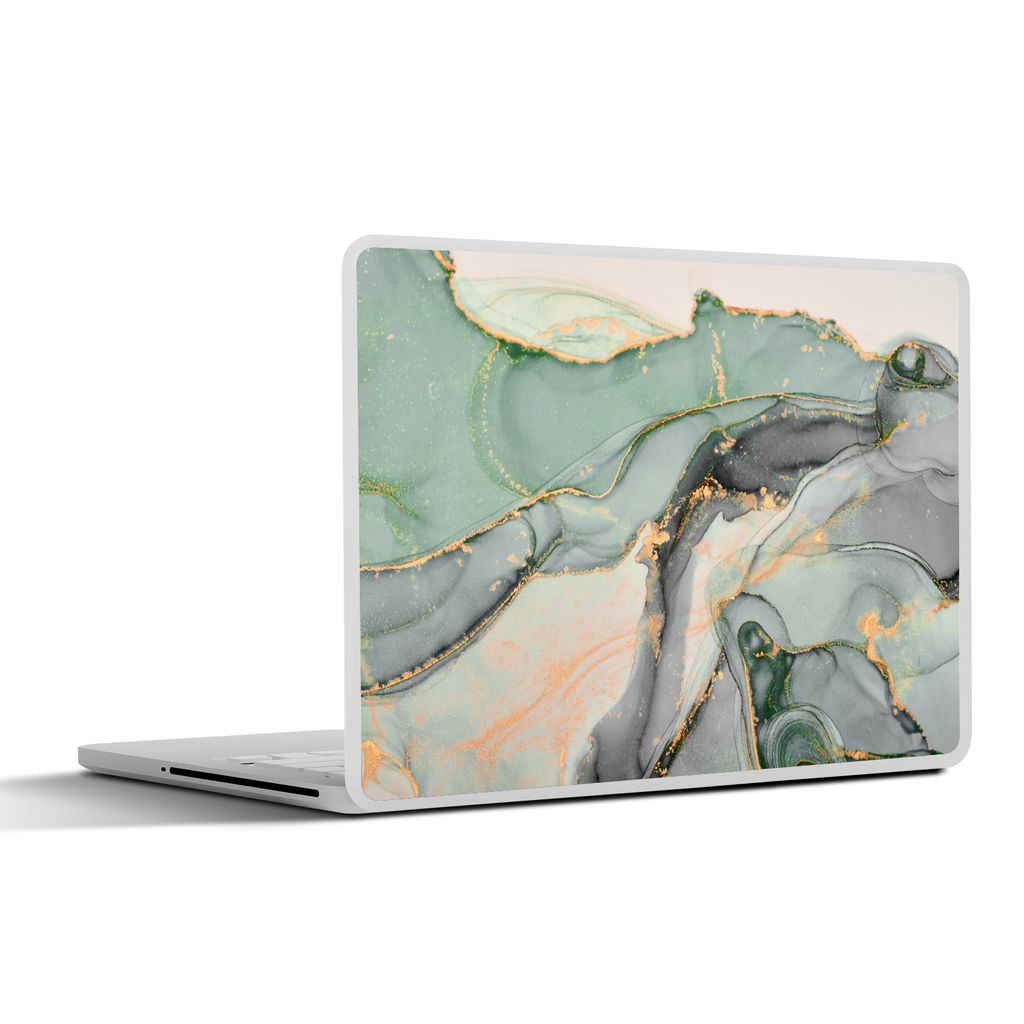MuchoWow Laptop Aufkleber Sticker Cover Gold - Marmor - Grün - Luxus - Glitzer - Marmoroptik 32.5x23.5 cm - Sticker für Laptop - Selbstklebend