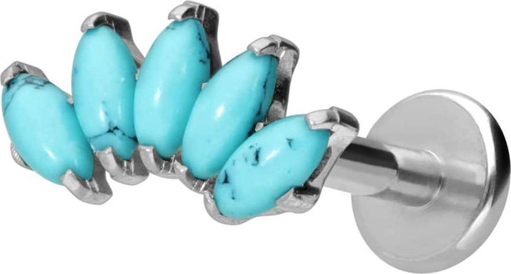 Ohrpiercing, Nasenpiercing Titan Labret mit Innengewinde BOGEN + SYNTHETISCHE TÜRKISE Silber Stablänge: 7mm | Stabstärke: 1,2mm