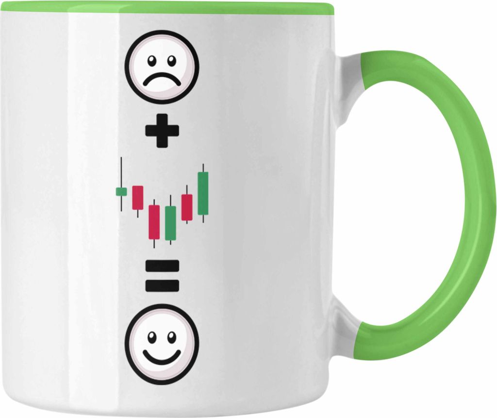 Trendation - Daytrader Tasse Geschenk für Aktien Börse Trading Lustige Geschenkidee :( + Aktien Kurse = :) Geburtstag (Grün)