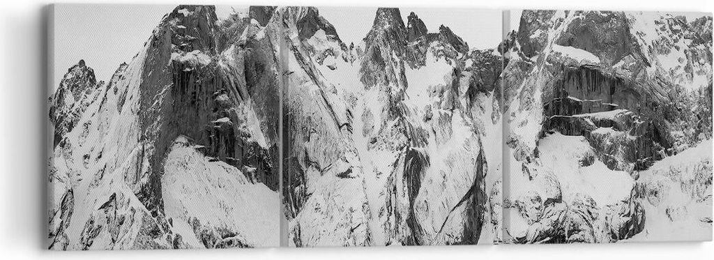 Bild auf Leinwand - Leinwandbild - 3 Teile - Alpen Schnee Monochrom - 90x30cm - Wand Bild - Wanddeko - Wandbilder - Leinwanddruck - Bilder - Wandde...