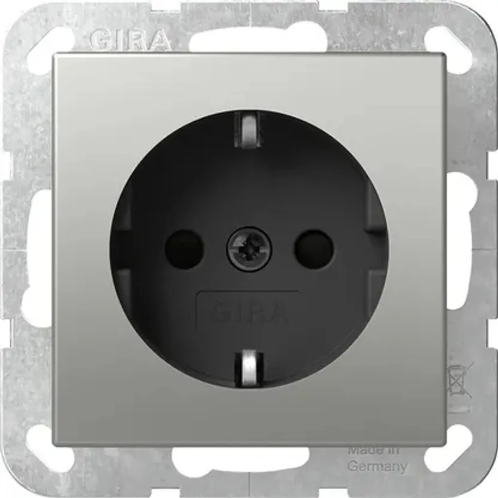 Prise de courant Gira Système 55 Inox - Socle mural avec protection enfant