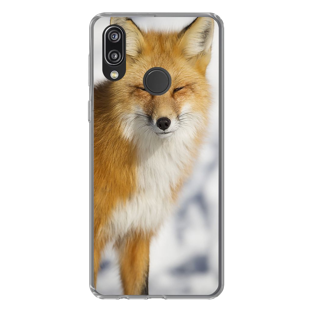 MuchoWow Handyhülle Schutzhülle Hülle für Huawei P20 Lite (2020) Fuchs - Schnee - Rot Silikon Softcase Handy Hülle - Kartenhalter